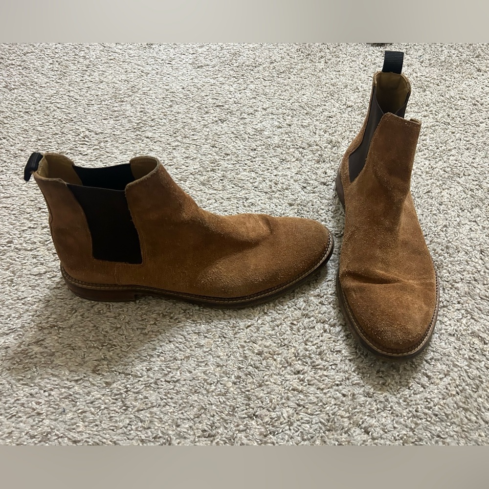 J. Brand Jamie Men's Chelsea Suede Ankle Boots Brown Slip On Wing Tip Elastic 11